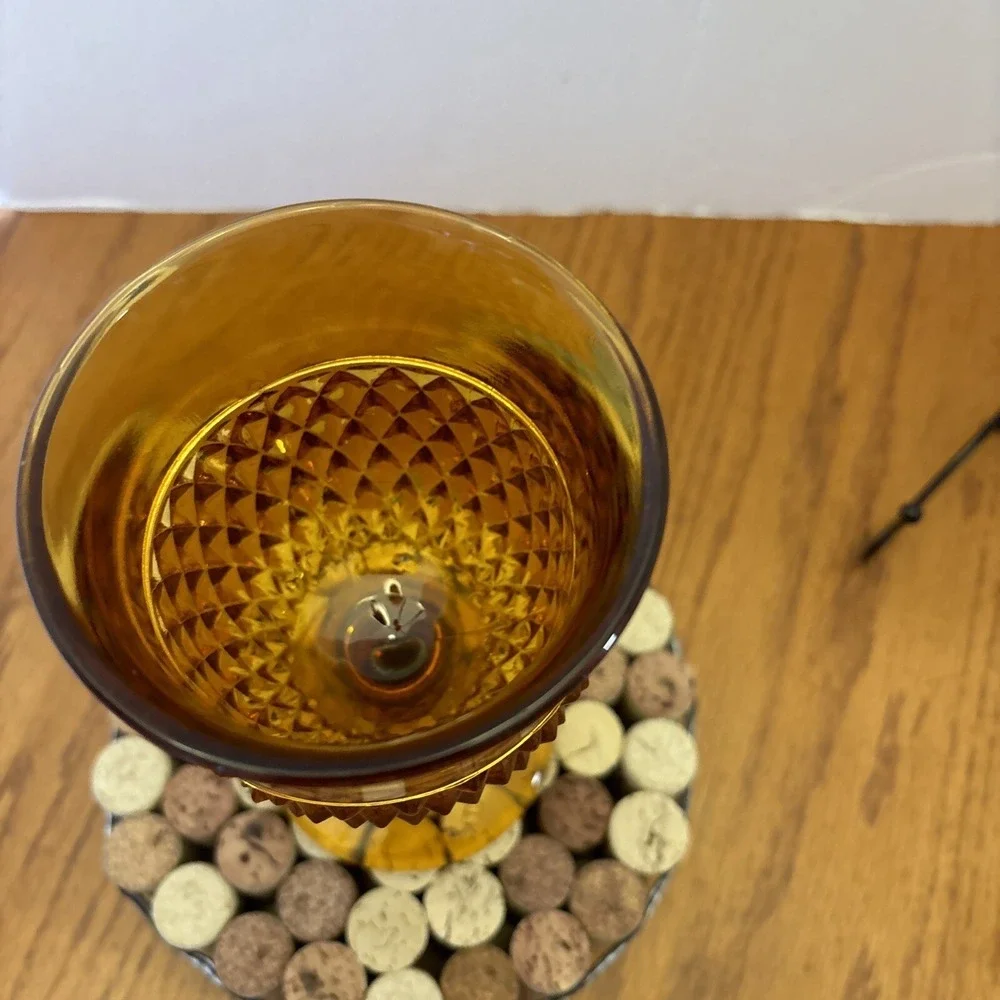 Vintage Amber Indiana Glass Diamond Point Goblet EUC‎